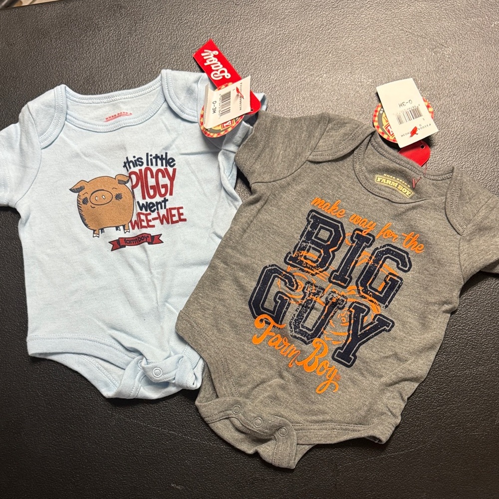 NWT Farm Boy Baby Bodysuits - Blue and Gray